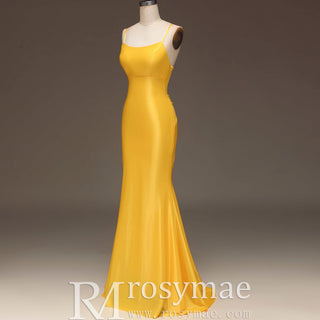 Sleek Mermaid Satin Bridesmaid Dress Prom Gown with Spaghetti Straps - Rosymae