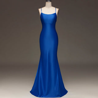 Sleek Mermaid Satin Bridesmaid Dress Prom Gown with Spaghetti Straps - Rosymae