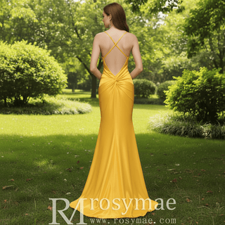 Sleek Mermaid Satin Bridesmaid Dress Prom Gown with Spaghetti Straps - Rosymae