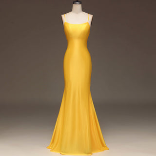 Sleek Mermaid Satin Bridesmaid Dress Prom Gown with Spaghetti Straps - Rosymae