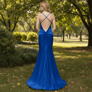 Sleek Mermaid Satin Bridesmaid Dress Prom Gown with Spaghetti Straps - Rosymae