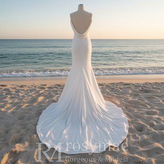 Robe de mariée sirène classique simple à col en V avec fente sur la jambe Robe de mariée élégante