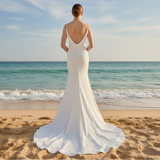 Classic Simple V-Neck Mermaid Wedding Dress with Leg Slit Elegant Bridal Gown