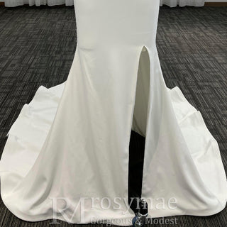 Classic Simple V-Neck Mermaid Wedding Dress with Leg Slit Elegant Bridal Gown