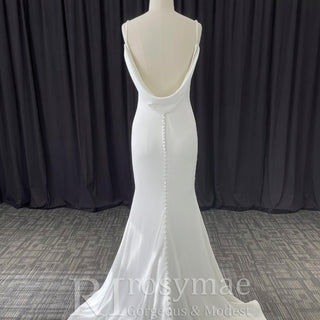 Classic Simple V-Neck Mermaid Wedding Dress with Leg Slit Elegant Bridal Gown