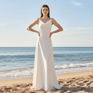 Sleek Satin Fit and Flare Sheath Wedding Dress with Open Back - Rosymae