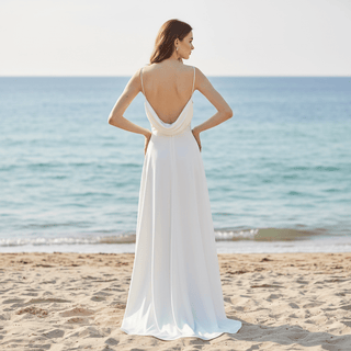 Sleek Satin Fit and Flare Sheath Wedding Dress with Open Back - Rosymae