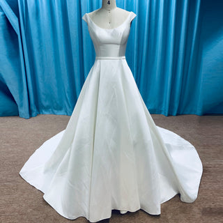 Sleek Tank Top A-line Satin Wedding Dress with Scoop Neckline - Rosymae
