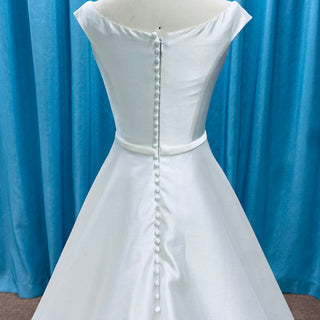 Sleek Tank Top A-line Satin Wedding Dress with Scoop Neckline - Rosymae