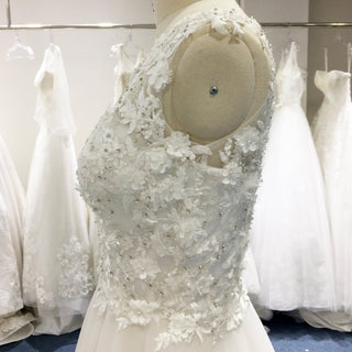 Sleeveless A-line Wedding Gown with Lace Bodice and Full Tulle Skirt - Rosymae