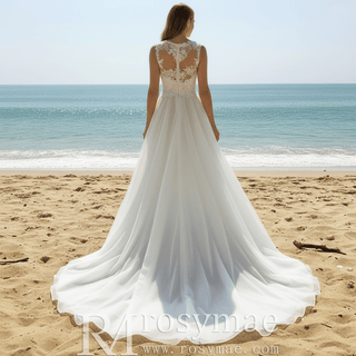 Sleeveless A-line Wedding Gown with Lace Bodice and Full Tulle Skirt - Rosymae