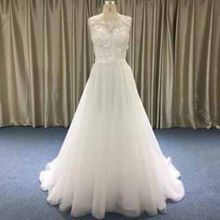 Sleeveless A-line Wedding Gown with Lace Bodice and Full Tulle Skirt - Rosymae