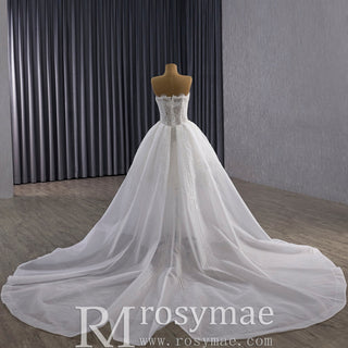 Slit Front Sweetheart Corset Bodice Wedding Dress with Crystal & Pearl - Rosymae