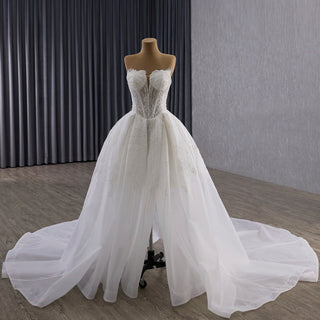 Slit Front Sweetheart Corset Bodice Wedding Dress with Crystal & Pearl - Rosymae