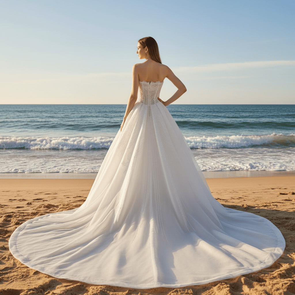 Slit Front Sweetheart Corset Bodice Wedding Dress with Crystal & Pearl - Rosymae