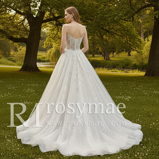 Spaghetti Strap Neckline A-line Wedding Dress Sheer Bodice