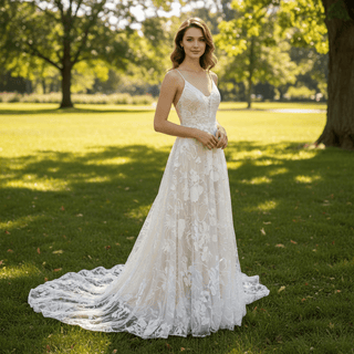 Spaghetti Strap A Line Lace Wedding Dresses Bridal Gowns - Rosymae
