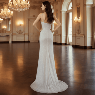 Spaghetti Strap Formal Evening Dress Leg Slit - Rosymae