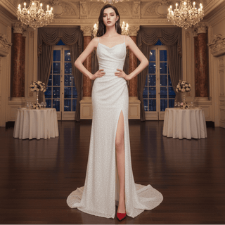 Spaghetti Strap Formal Evening Dress Leg Slit - Rosymae