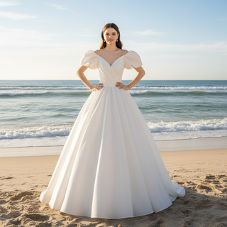 Off the Shoulder Satin A-line Wedding Dress with Spaghetti Straps