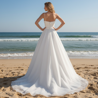 Spaghetti Strap Satin and Organza Wedding Dress with Pocket