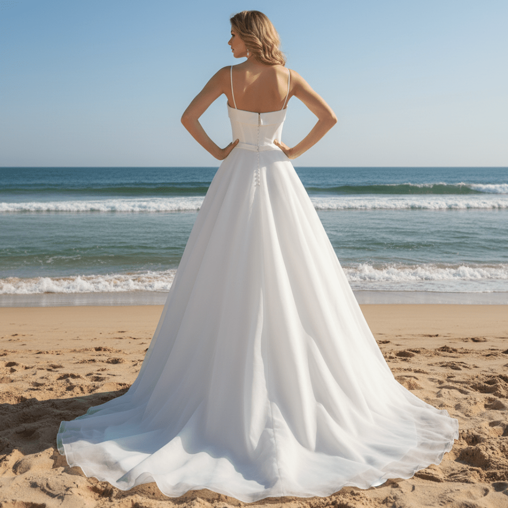 Spaghetti Strap Satin and Organza Wedding Dress with Pocket - Rosymae