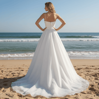 Spaghetti Strap Satin and Organza Wedding Dress with Pocket - Rosymae