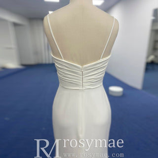 Spaghetti Strap Simple Satin Mermaid Wedding Dress with Leg Slit - Rosymae