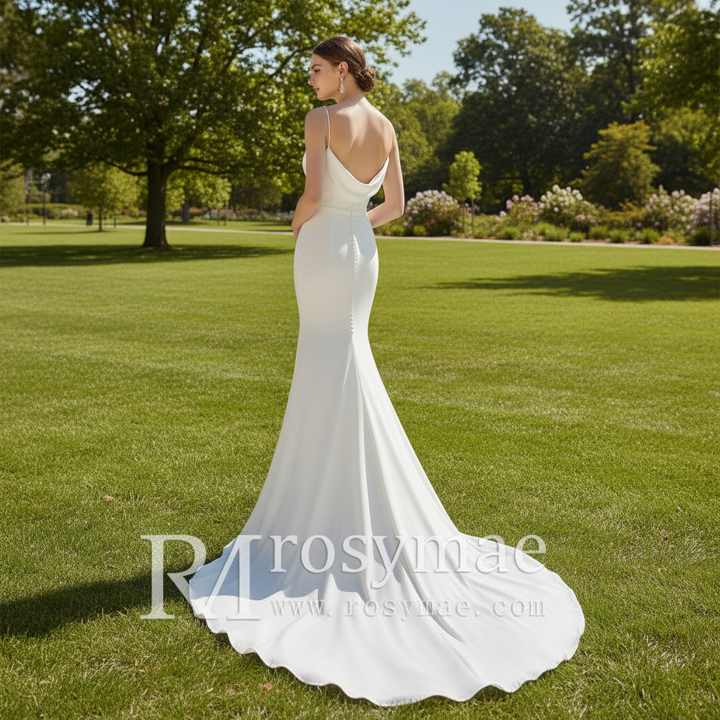 Simple Plain Soft Satin Fit Flare Bridal Gown Wedding Dress Champagne / 16W Simple Plain Soft Satin Fit Flare Bridal Gown Wedding Dress Champagne / 16W