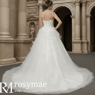 Spaghetti Strap Square Neckline Ballgown Beaded Wedding Dress - Rosymae