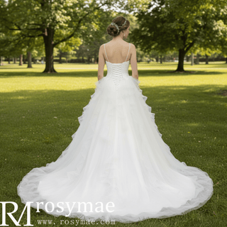 Spaghetti Strap Square Neckline Ballgown Beaded Wedding Dress - Rosymae