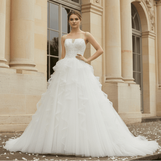 Spaghetti Strap Square Neckline Ballgown Beaded Wedding Dress - Rosymae