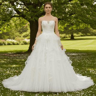 Spaghetti Strap Square Neckline Ballgown Beaded Wedding Dress - Rosymae