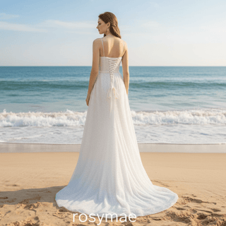 Spaghetti Strap Sweetheart Neckline Column/Sheath Wedding Dress - Rosymae