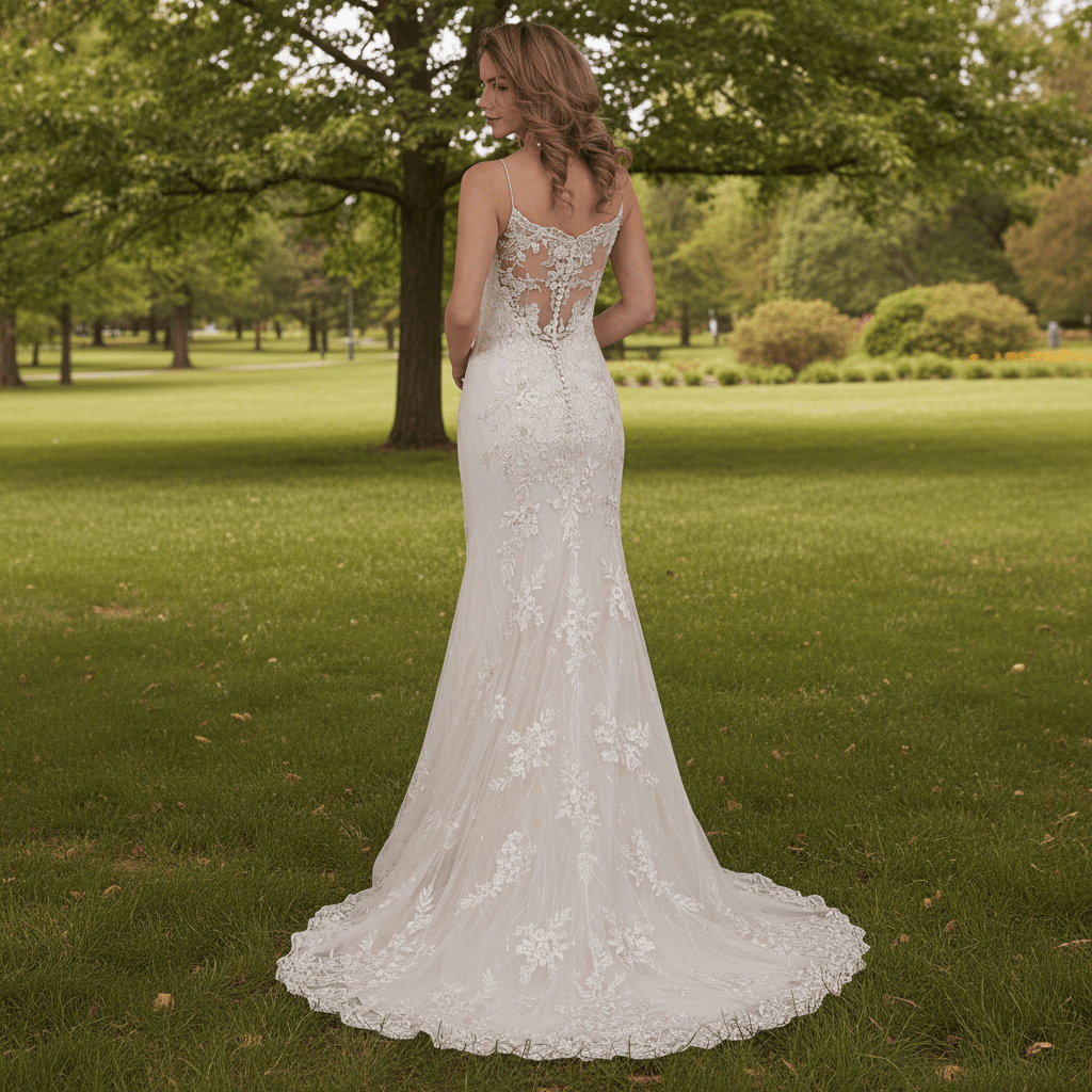 Spaghetti Strap V-neck Slit Mermaid Lace Wedding Dress - Rosymae
