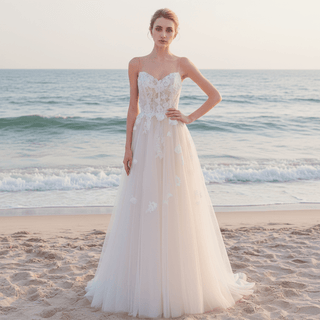 Spaghetti Strap V-neckline A Line Wedding Dress With Beading - Rosymae