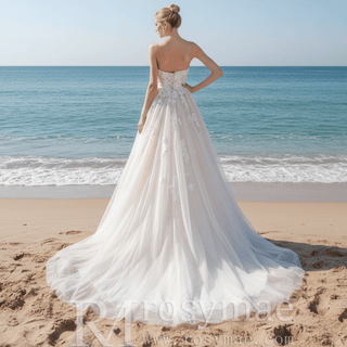 Spaghetti Strap V-neckline A Line Wedding Dress With Beading - Rosymae