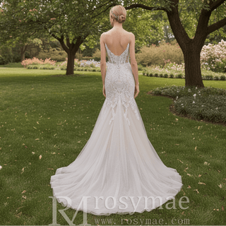 Spaghetti Strap Vintage Mermaid Lace Appliques Wedding Dress - Rosymae