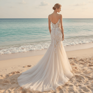 Spaghetti Strap Vintage Mermaid Lace Appliques Wedding Dress - Rosymae