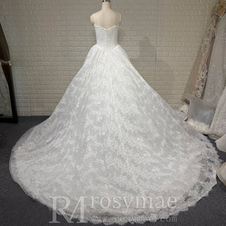 Spaghetti Straps Basque Waist Ball Gown Wedding Dress with Square Neckline - Rosymae