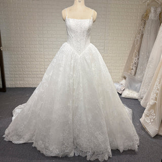 Spaghetti Straps Basque Waist Ball Gown Wedding Dress with Square Neckline - Rosymae