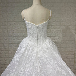 Spaghetti Straps Basque Waist Ball Gown Wedding Dress with Square Neckline - Rosymae