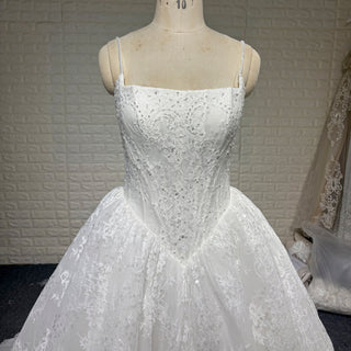 Spaghetti Straps Basque Waist Ball Gown Wedding Dress with Square Neckline - Rosymae