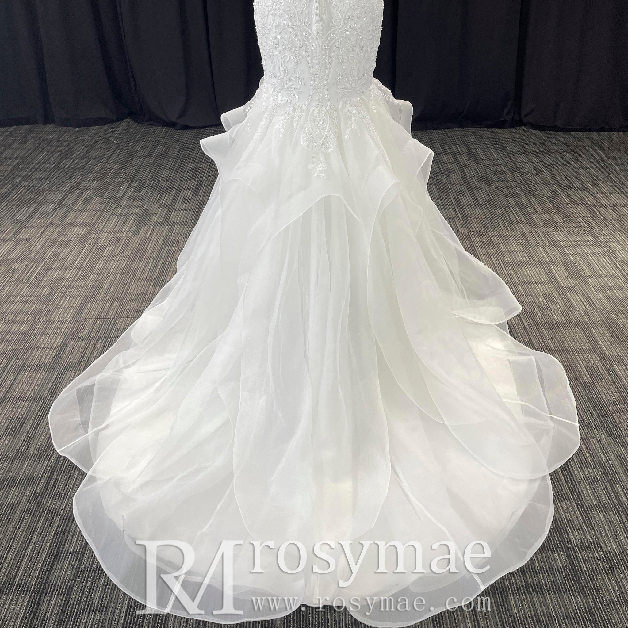 Lace Mermaid Wedding Dress with Organza Ruffle Skirt | RosyMae Bridal Rosymae Lace Mermaid Wedding Dress with Organza Ruffle Skirt | RosyMae Bridal Rosymae