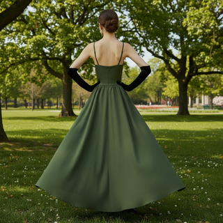 Moss Green Spaghetti Strap Formal Dress with Tea Length for Women