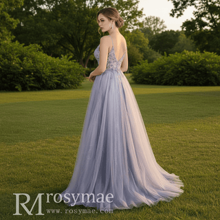 Spaghetti Straps Mother of The Bride Dress With High Slit - Rosymae