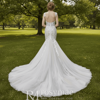 Spaghetti Straps Ruched Multi Tulle Trumpet Wedding Dresses - Rosymae