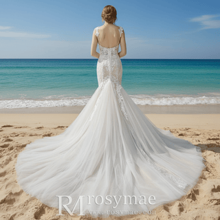 Spaghetti Straps Ruched Multi Tulle Trumpet Wedding Dresses - Rosymae