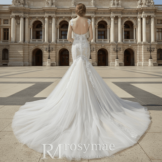 Spaghetti Straps Ruched Multi Tulle Trumpet Wedding Dresses - Rosymae