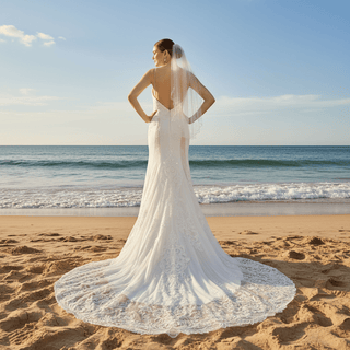 Spaghetti Straps Sheer Lace Mermaid Wedding Dress Open Back - Rosymae